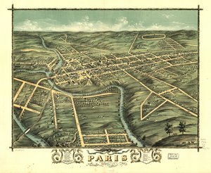 Gezicht in vogelvlucht op de stad Paris, Bourbon County, Kentucky 1870. LOC 73693417