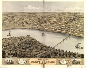 Gezicht in vogelvlucht op de stad Sint Charles, St. Charles Co., Missouri 1869. LOC 73693488 door A. Ruger