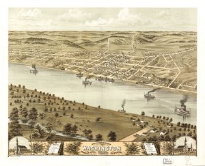 Gezicht in vogelvlucht op de stad Washington, Franklin County, Missouri 1869. LOC 73693493