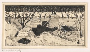 Meisje probeert hond te redden uit wak door A. Tinbergen (signed by artist)