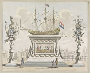 Koophandel en Zeevaart, decoratie op de Nieuwmarkt, 1795