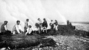 Brandend zeewier voor kelp, Aran-eilanden, Ierland, 1922 door A. W. Cutler