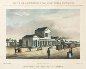 Station Braine-le-Comte, België, gegraveerd door Gerard, 1843