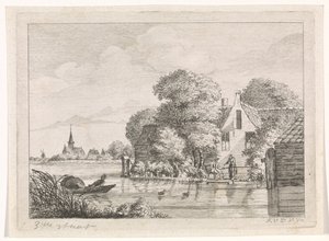 Hengelaar en een vrouw voor een huis door A. van de Velde