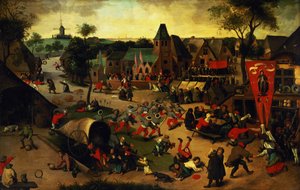 Een carnaval op de feestdag van St. George in een dorp nabij Antwerpen door Abel Grimmer or Grimer