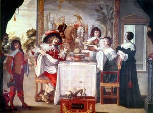 Maaltijdtijd tijdens de regeerperiode van Lodewijk XIII in 1610-1643