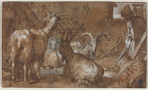 Een boerenerf met geiten en een geitenhoeder, c. 1610-1615