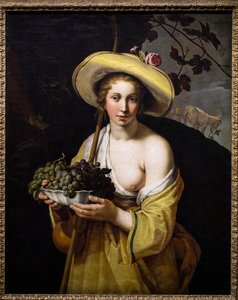 Bergere met een schotel druiven door Abraham Bloemaert