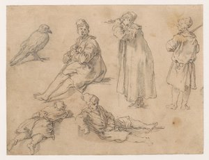 Een zittende en twee staande jongens door Abraham Bloemaert
