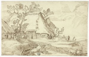 Boerderij onder rieten daken door Abraham Bloemaert