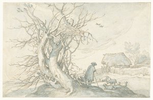 Herder met schapen bij een dode boom door Abraham Bloemaert