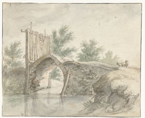 Stenen brug met een houten hek door Abraham Bloemaert