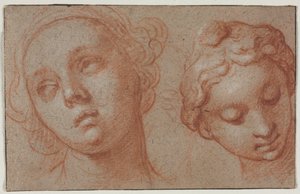 Twee Vrouwelijke Hoofden door Abraham Bloemaert