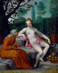 Vertumnus en Pomona door Abraham Bloemaert
