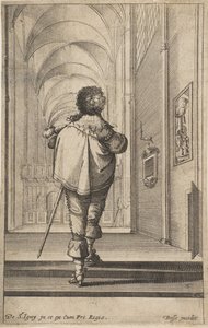 Een heer van achteren gezien die een kerk binnenloopt, ca. 1629 door Abraham Bosse