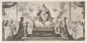 Almanak voor 1639: Lodewijk XIII en Anna van Oostenrijk vertrouwen het koninkrijk en de prins toe, 1639