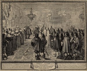 Ceremonie van het huwelijkscontract tussen Wladyslaw IV, koning van Polen en Marie Louise Gonzaga