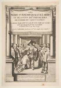 Frontispice voor Pierre dHoziers Les noms surnoms qualitez armes et blasons des chevaliers door Abraham Bosse