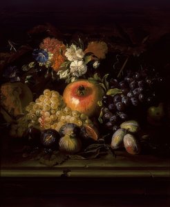 Stilleven met bloemen en fruit door Abraham Brueghel