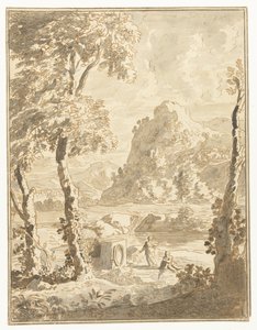 Arcadisch landschap met kleine figuren door Abraham Genoels (II)