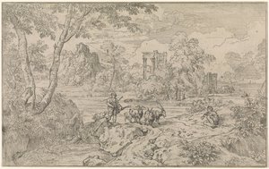 Arcadisch landschap met geitenhoeder