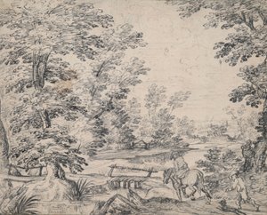 Landschap met man te paard door Abraham Genoels