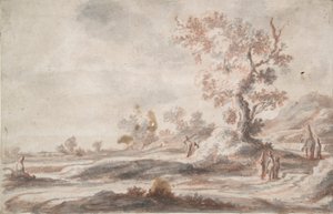 Landschap met Oude Boom en Figuren door Abraham Genoels