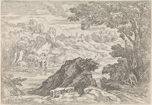 Landschap met rivier door Abraham Genoels