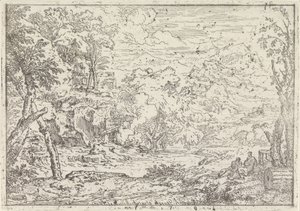 Landschap met ruïnes door Abraham Genoels