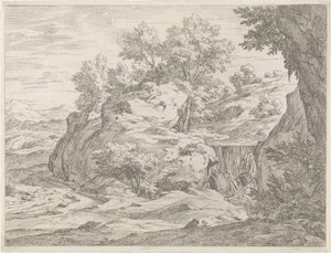 Landschap met waterval door Abraham Genoels