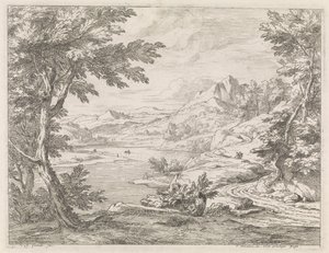 Rivierlandschap met een weg door Abraham Genoels
