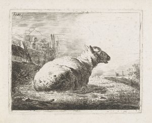 Liggend schaap door Abraham Hendrik Winter