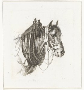 Paardenhoofd met hoofdstel, gareel en zadel door Abraham Hendrik Winter