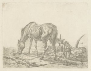 Uitgespannen paard bij een ploeg door Abraham Hendrik Winter