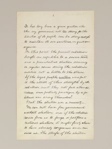 Handschrift van Lincolns overwinningsspeech als President, gehouden in Washington D.C., vanuit het raam van het Witte Huis op de avond van 10 november
