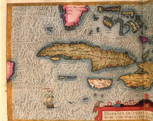 Kaart van Cuba en Jamaica, uit Theatrum Orbis Terrarum door Abraham Ortelius, gedrukt in Antwerpen