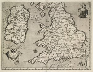 Kaart van Engeland, Wales en Ierland, Theatrvm Orbis Terrarvm door Abraham Ortelius door Abraham Ortelius