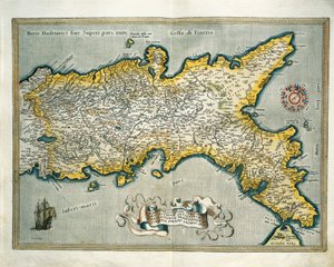 Kaart van het Koninkrijk Napels, Italië, uit Theatrum Orbis Terrarum door Abraham Ortelius