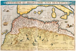 Marokko, Algerije, Tunesië, West-Libië, Westelijke Sahara, Mauritanië, Senegal, Mali, Niger door Abraham Ortelius