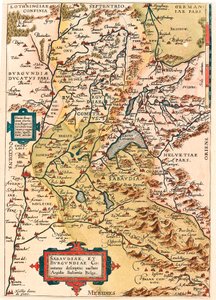 Sabaudia et Burgundiae Comitus beschrijving Geografische kaart van het gebied van Bourgondië en Savoye (Pontarlier, Dijon, Lac Leman en Zwitserland) uit 