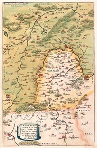 Veromanuorum Eorum que Confinium Accurssima Descript Geografische kaart van het gebied van Vermandois en Picardië in Gallië (Frankrijk) uit 