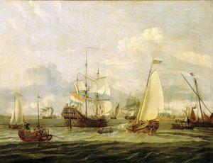 Peter de Grote (1672-1725), tsaar van Rusland, inspecteert een boot in Amsterdam (Nederland). Olieverf op doek door Abraham Storck (1635-1710).