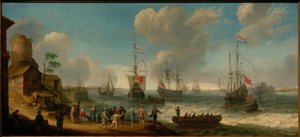 Nederlandse schepen in een riviermonding door Abraham Willarts