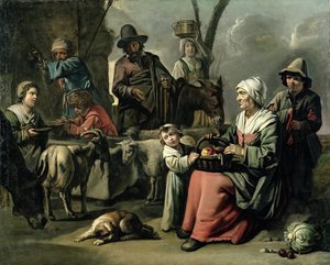 Boerenfamilie bij een Bron