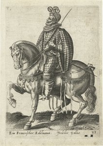 Franse edelman te paard door Abraham de Bruyn (attributed to)