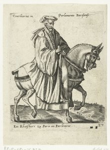 Franse raadsheer te paard door Abraham de Bruyn (attributed to)