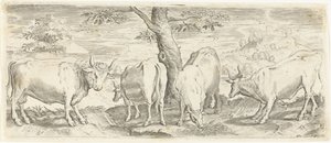 Koeien, een stier en een os door Abraham de Bruyn (possibly)