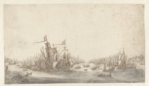 De zeeslag bij Duins door Abraham de Verwer