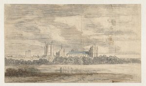 Gezicht op het kasteel van Vincennes, achter een rij bomen door Abraham de Verwer