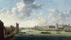 Perspectief van Parijs vanaf de Barberbrug stroomafwaarts, met het Hôtel Bourbon, De Grande Galerie van het Louvre, c.1640